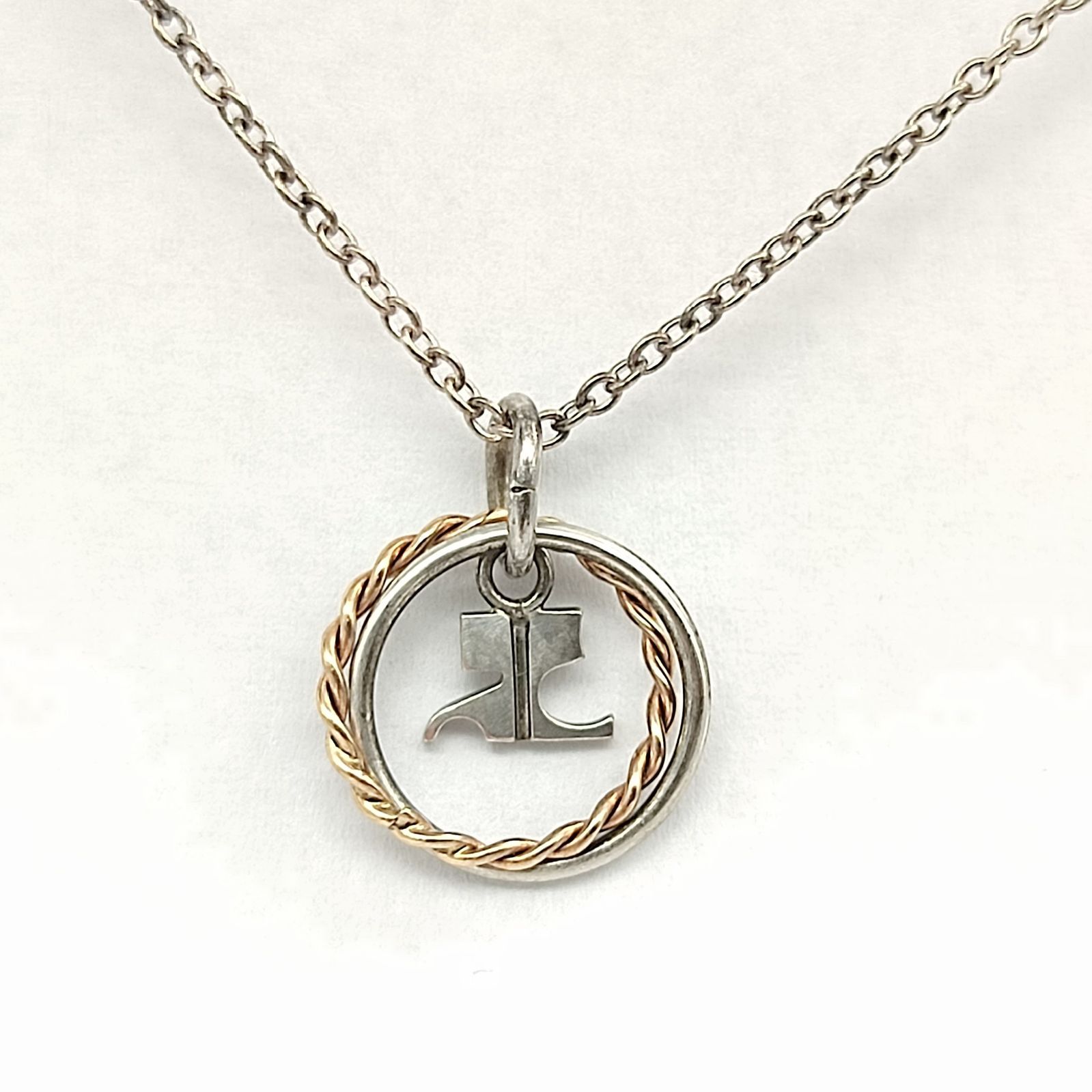 【美品】Courreges　クレージュ　コンビサークルロゴネックレス　SILVER　K10×シルバー925　2.7g