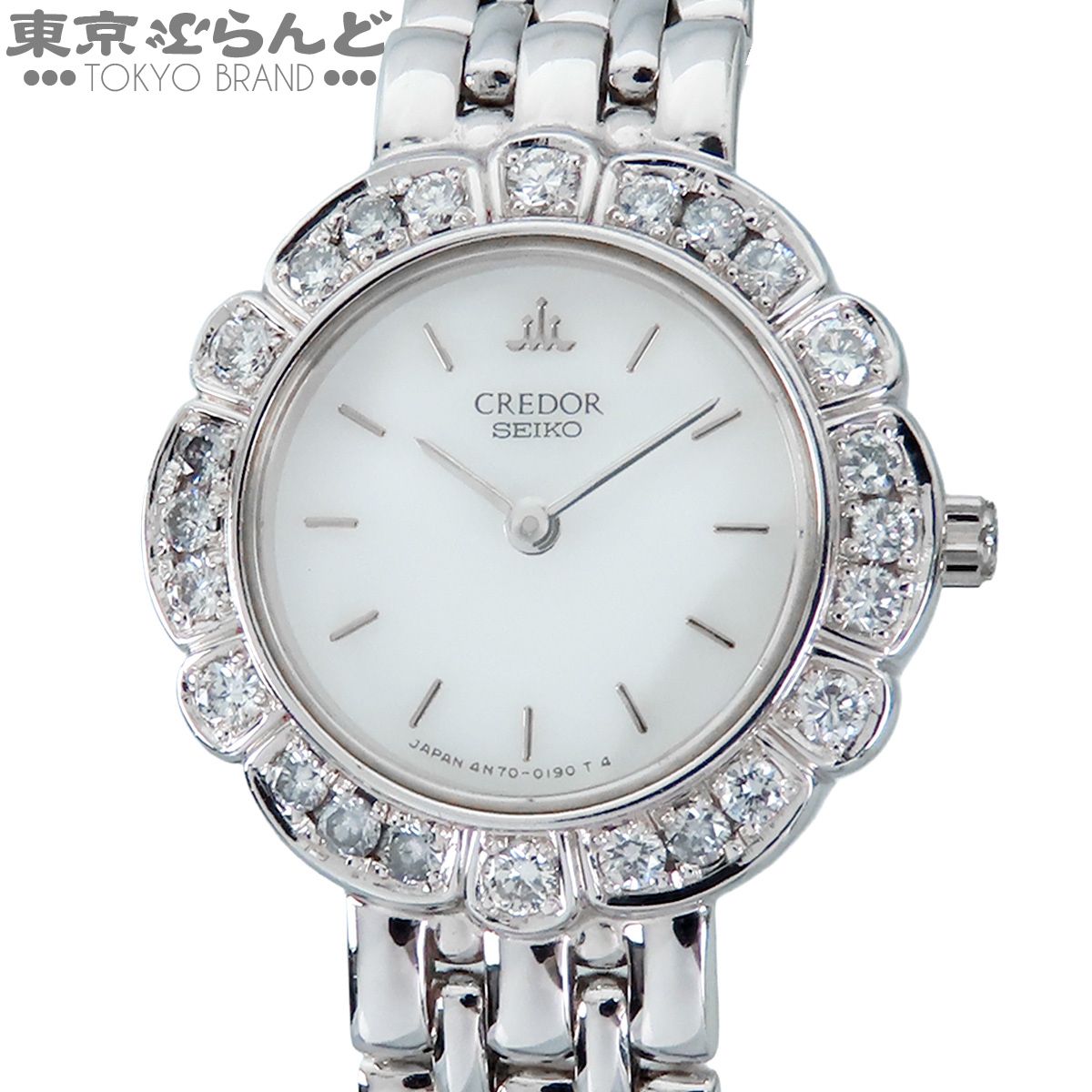 セイコー SEIKO クレドール GTAA983 4N70-019A ホワイト K18WG ダイヤモンド ダイヤベゼル 金無垢 ラウンド 腕時計 レディース クォーツ式 電池式 101852230