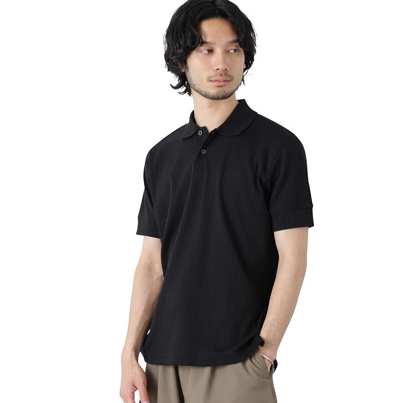 【新品】 [ナノ・ユニバース] ワイドリブスタンダードポロシャツ 半袖 メンズ S ブラック 672-6124215