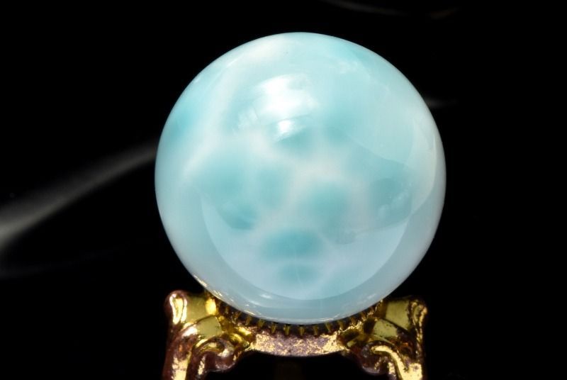1点物】くっきり波模様 ラリマー 25mm 丸玉(台座付き) スフィア