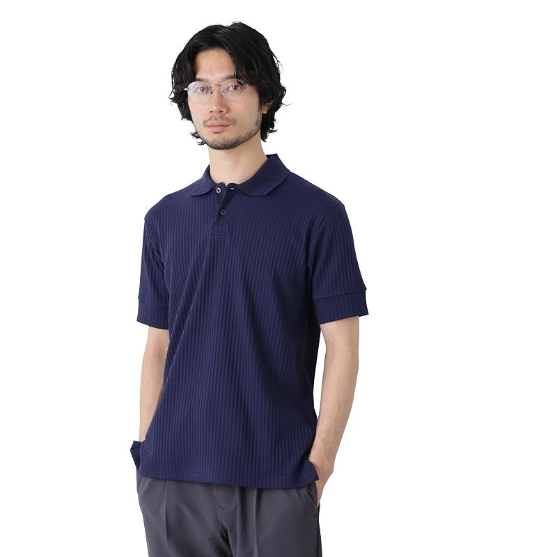 【新品】 [ナノ・ユニバース] ワイドリブスタンダードポロシャツ 半袖 メンズ M ネイビー 672-6124215