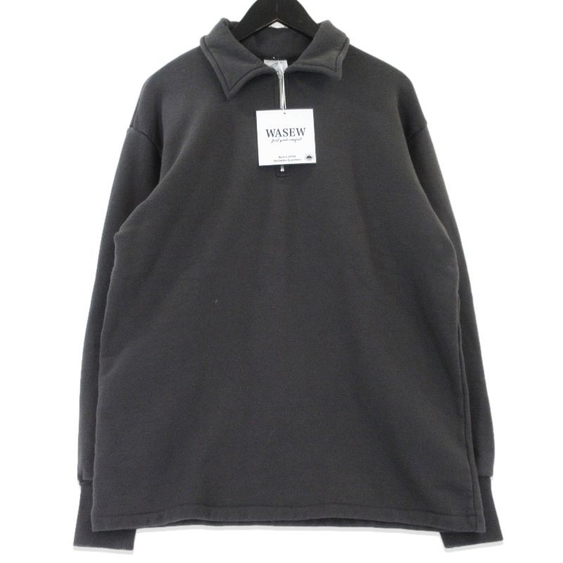 未使用 WASEW ワソー スウェット ROUGH HALF ZIP SWEAT SHIRT アルミジッパー ハーフジップ コットン BLACK SUN L 99001127