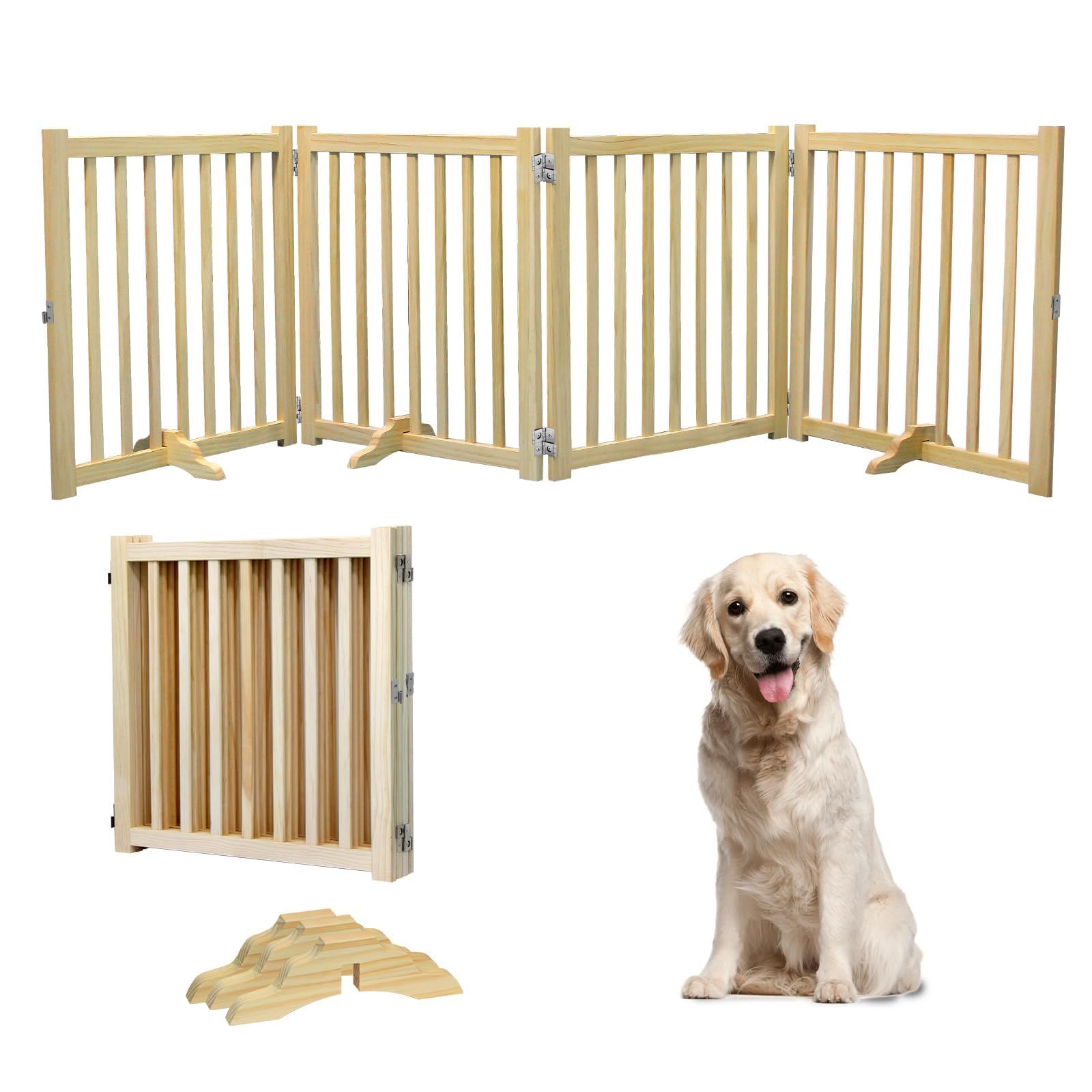 HEEOREV 木製ペットゲート ペットゲート ベビーゲート 犬用ゲート 木製犬ゲート【サイズ約 240cmx80cm】(高さ80cm、4枚セット) 折り畳み式ゲート 柵 犬 ゲート 安全柵 猫 ドアフェンス 室内 猫 大型犬 脱走防止 軽量 ペット保護取り付
