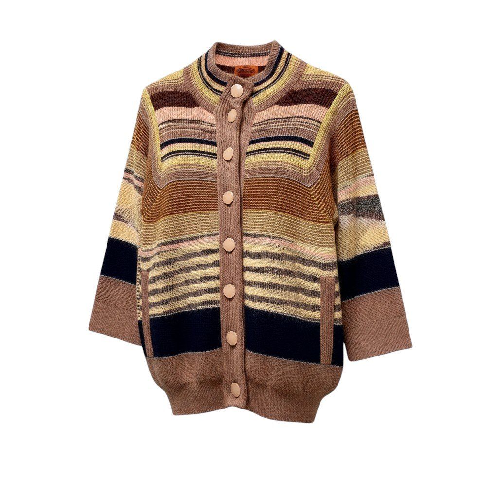 82f16 MISSONI ミッソーニ ニットカーディガン ボーダー柄 ウールブレンド サイズ42 マルチカラー レディース 女性服u02t
