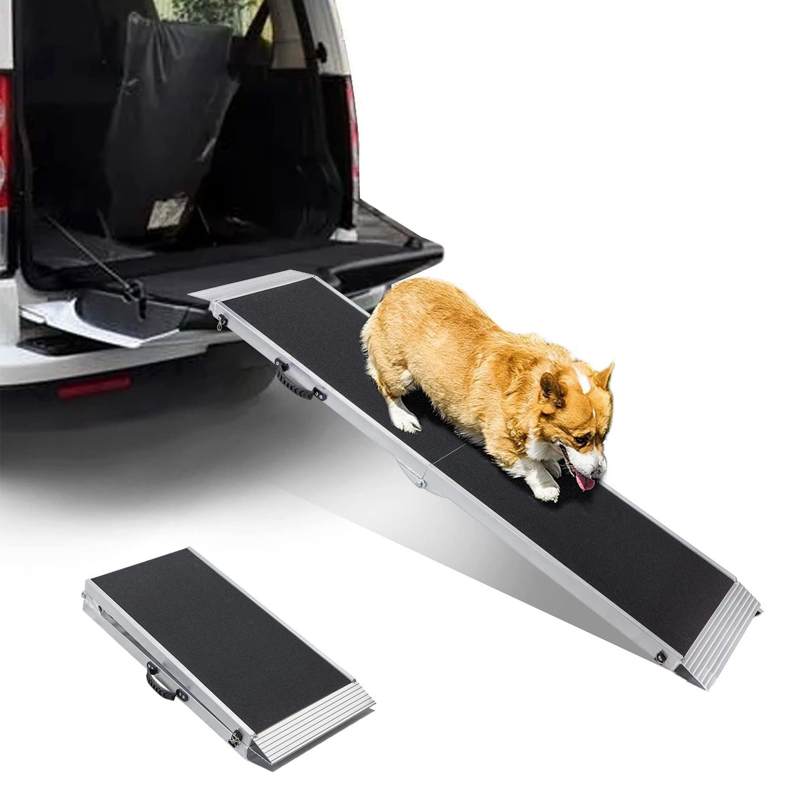 折り畳み アルミ スロープ 犬用, gardhom ペットスロープ 153*38CM 滑り止め 大型犬 関節を保護 アルミブリッジ 荷重180㎏ 玄関 段差解消55cm ドッグスロープ 屋外 車