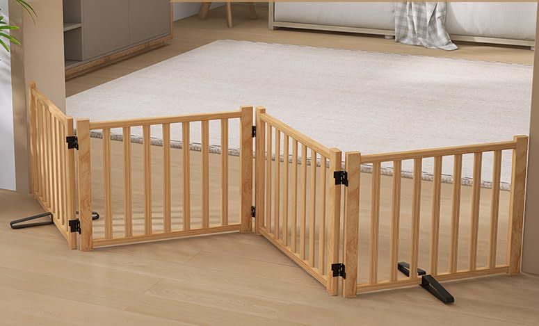 Oapety ペットゲート 置くだけ 犬 ゲート ペットフェンス 高さ43cm 幅234cm 自立型ゲート 折りたたみ式 犬フェンス 室内用 ペット飛び出し防止柵 木製 玄関 軽量