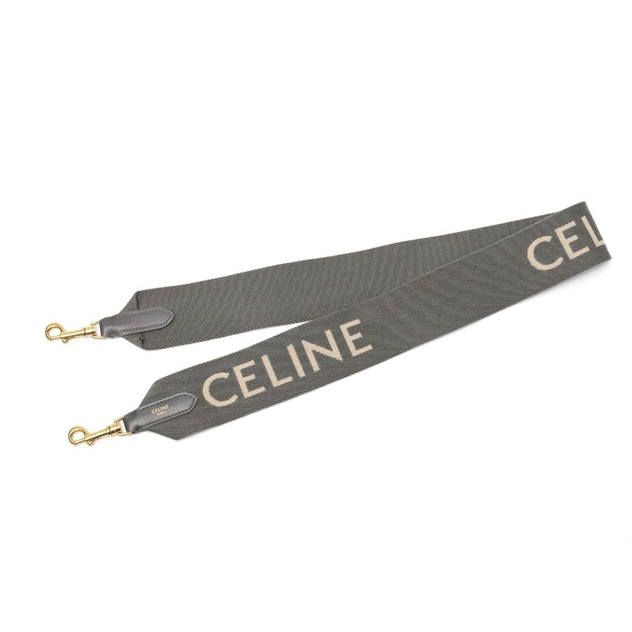 セリーヌ / CELINE　ジャカード ロングストラップ / ショルダーストラップ　49S012AEP.09GW　ウール/レザー　グレー/ホワイト 【中古】
