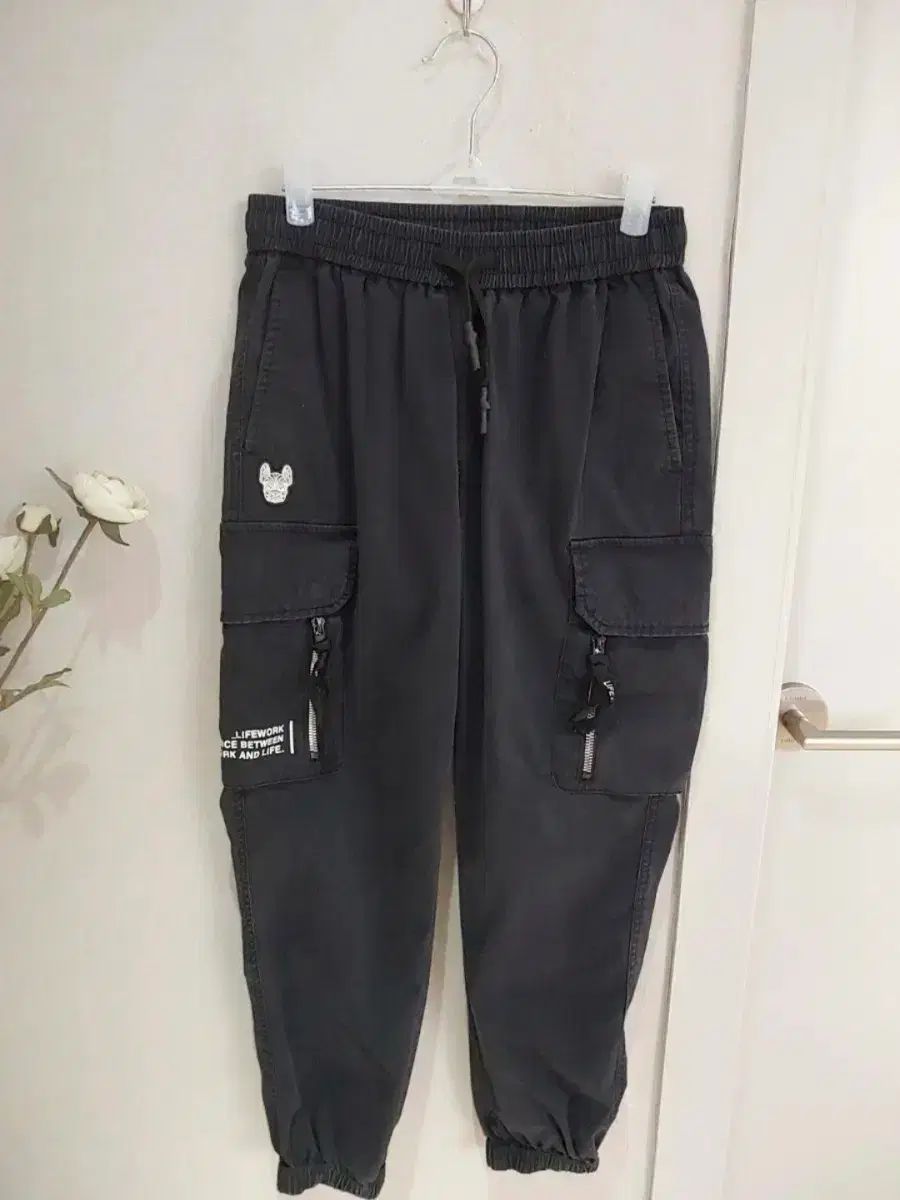 ライフウォーク ウーブン シャカシャカ素材 ブラック カーゴ ジョガーパンツ S