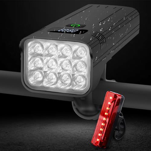 【新品】自転車ライト、ナイトライディング用自転車ライト、10000ルーメンLEDバイクヘッドライト、充電式自転車ヘッドライト、ハイビーム&ロービームライト付き明るいバイクライト、フリーテールライト。 f72b18b6