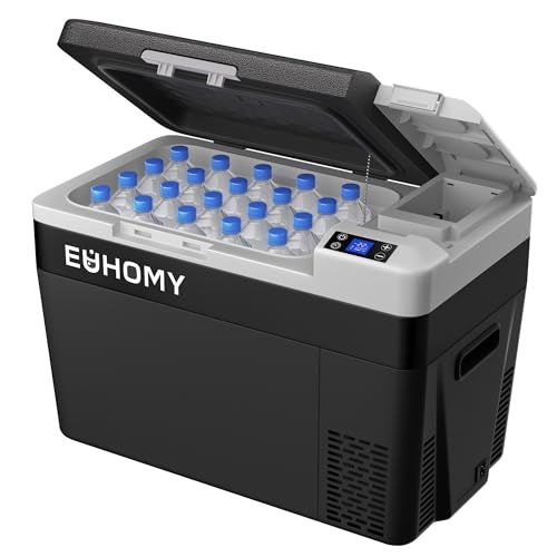 【新品】EUHOMY 車載冷蔵庫 バッテリー内蔵可能 ポータブル冷蔵庫 30L USB出力ポート搭載 スマホなど充電可能 固定用穴付き 仕切り板付き LED庫内灯 -20℃?10℃急速冷凍 コンプレッサー式 MAX/ECOモード 3WAY電源 24aac461
