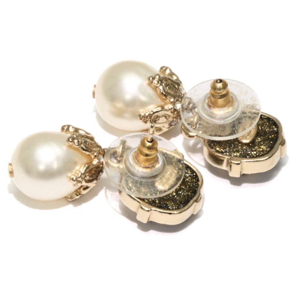美品 シャネル CHANEL ココマーク スイングパール ピアス ゴールド 08A