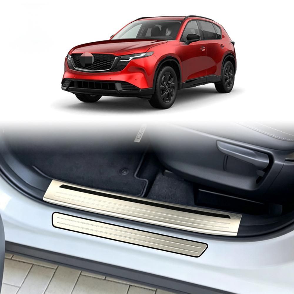 【送料無料】マツダCX-5（2026年モデル）専用 内外スカッフプレート 8枚セット ステンレス製 ドア開閉時の傷防止 インテリアドレスアップ 乗り降りガード ヘアライン仕上げ/ブラックチタン調 2色展開 高級感アップ 耐久性抜群 フィット感抜群