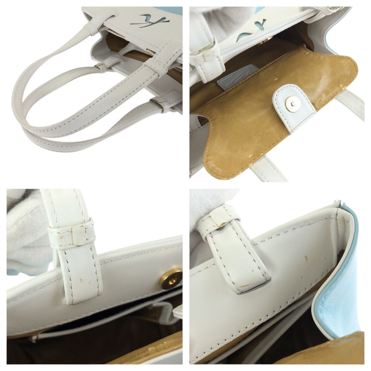 美品 Kitamura キタムラ ライトブルー ホワイト ゴールド金具 レザー