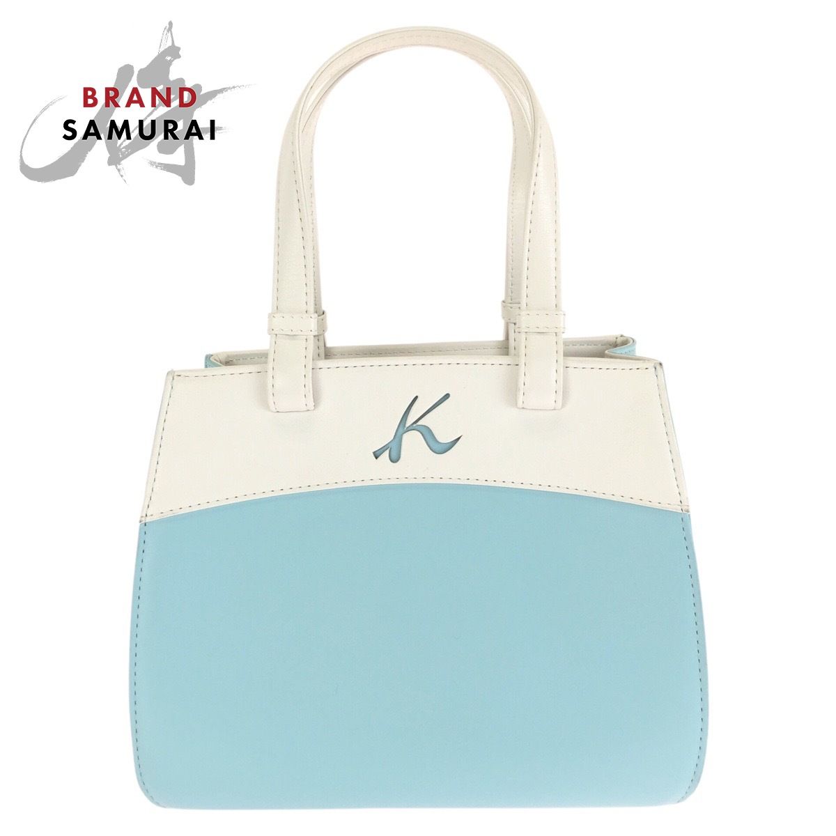 美品 Kitamura キタムラ ライトブルー ホワイト ゴールド金具 レザー