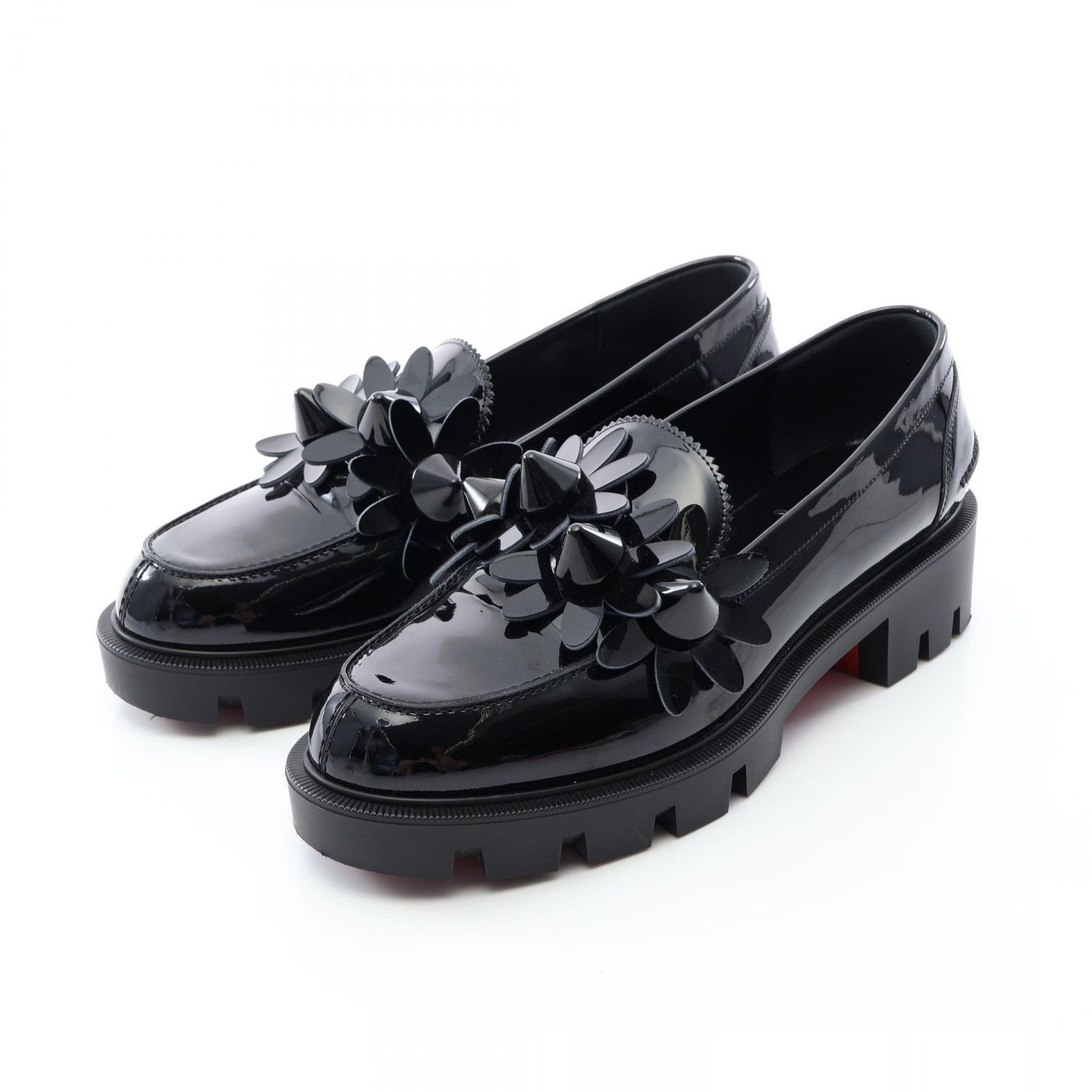 クリスチャンルブタン Christian Louboutin ローファー Daisy Spikes ブラック パテントレザー ローファー レディース Used A