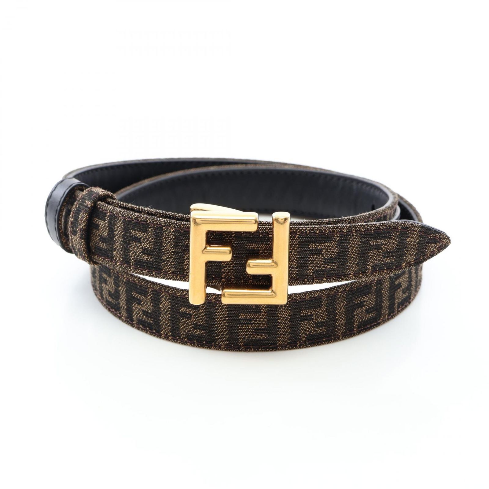 フェンディ FENDI ベルト FFロゴ ズッカ柄 リバーシブル グレーブラウン レザー ベルト レディース Used A