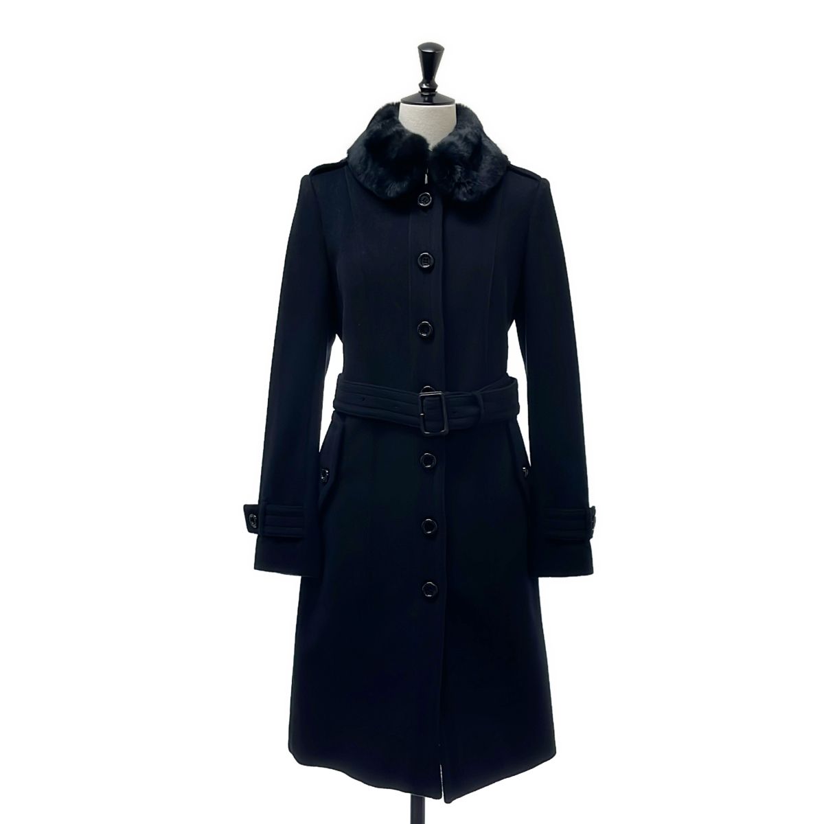 【美品】 Burberry / バーバリー | ラビットファー ウール カシミヤ ロングコート | 38 | ブラック | レディース