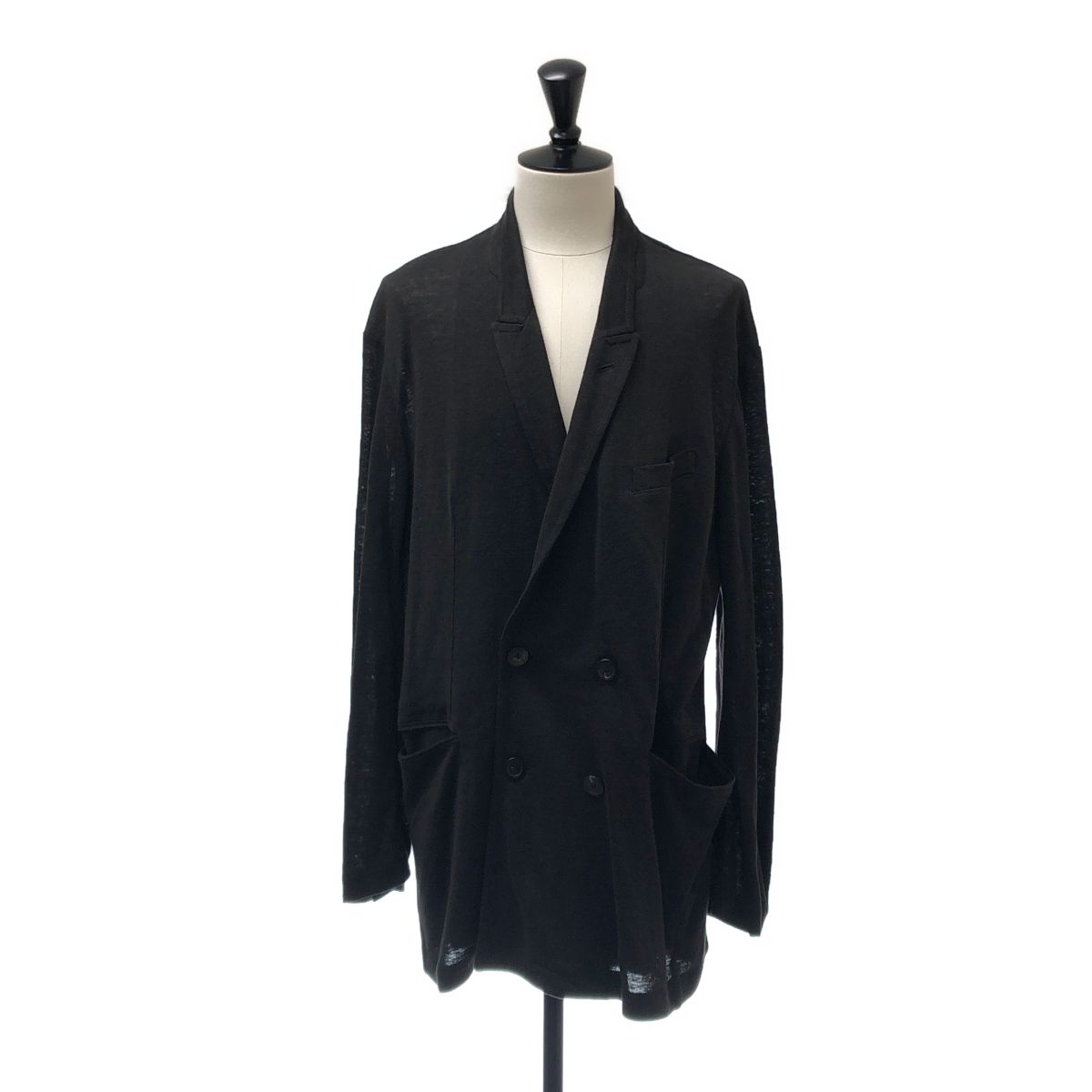 【美品】 ensou / エンソウ | Jersey Chill Blazer / リネン ダブルブレスト テーラードジャケット | L | ブラック | メンズ