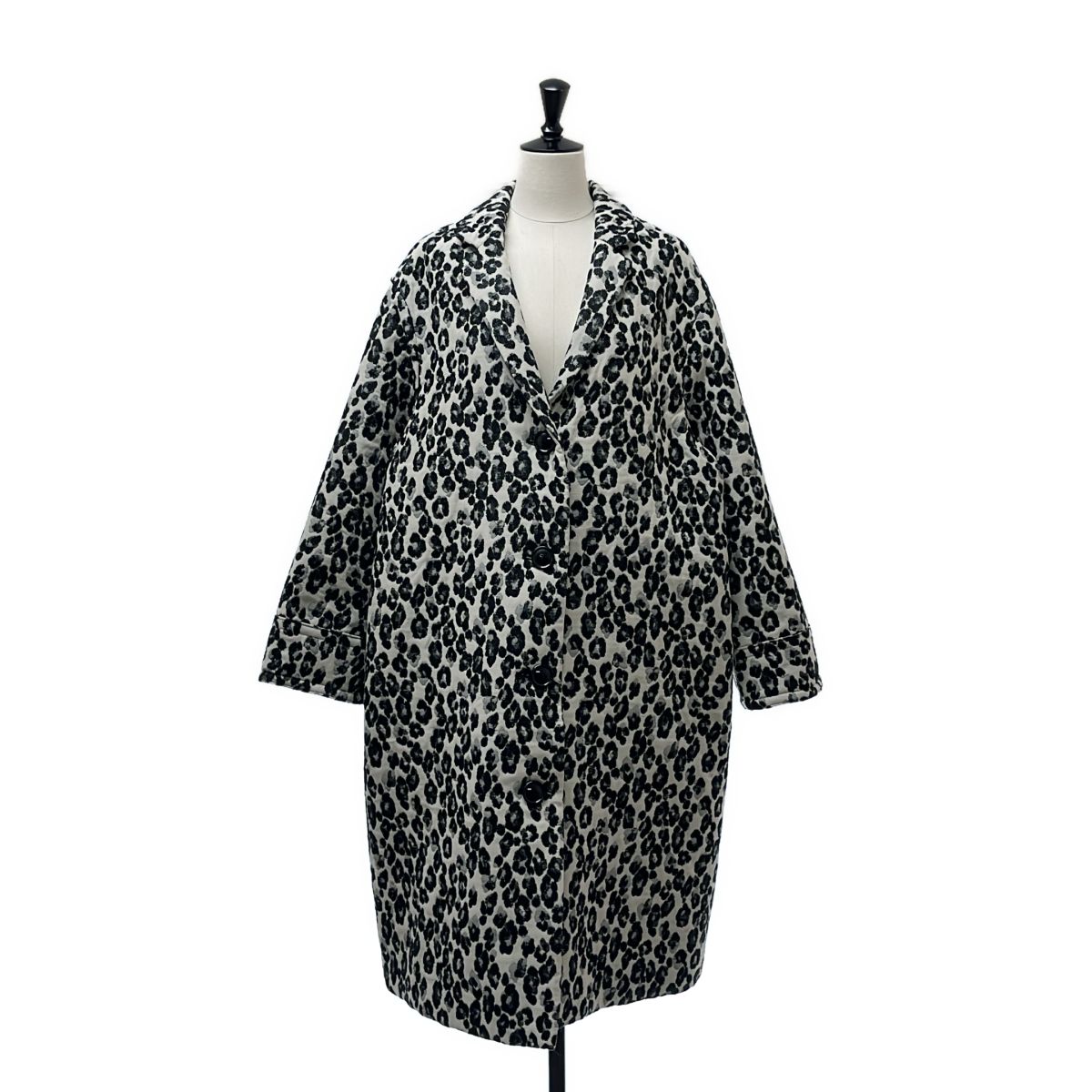 【美品】 SINME / シンメ | 2025AW | レオパード オーバーシルエット コート / キルティング総裏地 | F | ブラック/オフホワイト | レディース