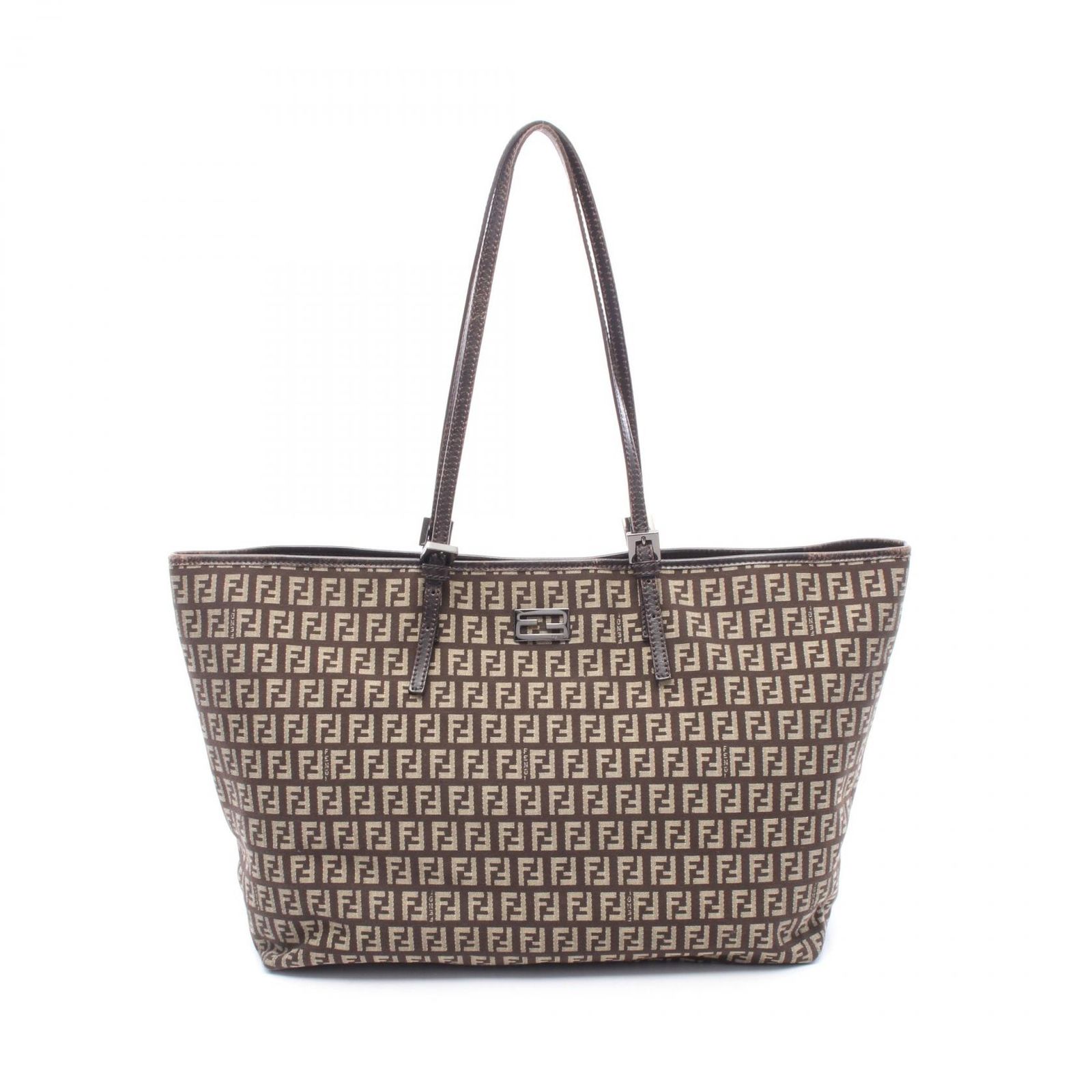 フェンディ FENDI トートバッグ ズッキーノ 8BH127 ベージュ/ダークブラウン キャンバス レザー ズッキーノ トート レディース Used B