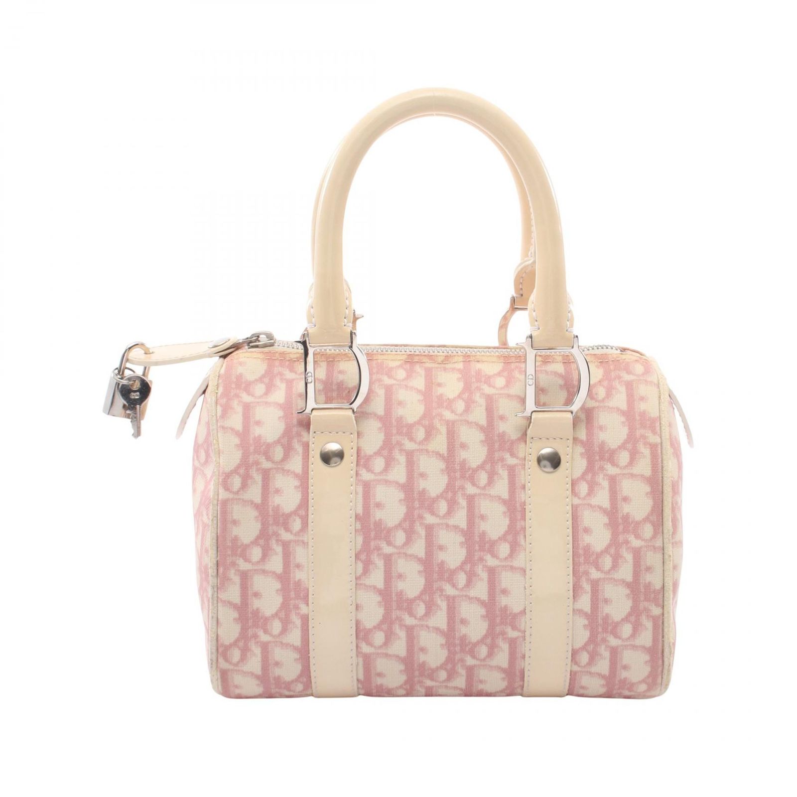 ディオール Dior トートバッグ トロッター ピンク PVCコーティングキャンバス パテントレザー トロッター ミニボストン レディース Used B