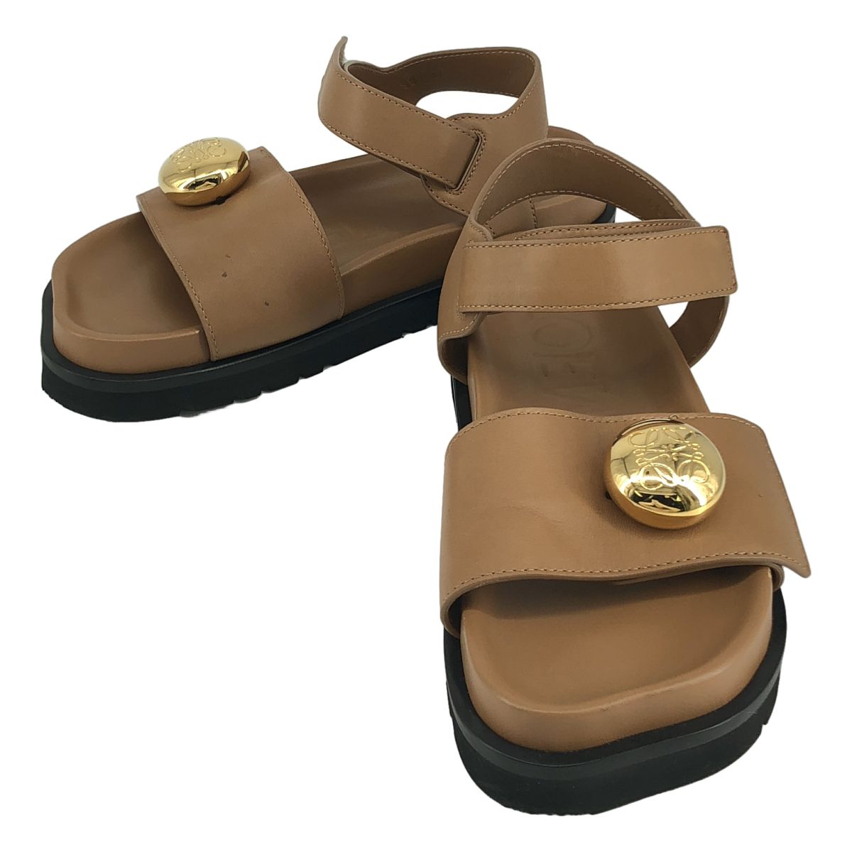 【美品】 LOEWE / ロエベ | アナグラム ペブル フットベット サンダル | 39 | キャメル | レディース