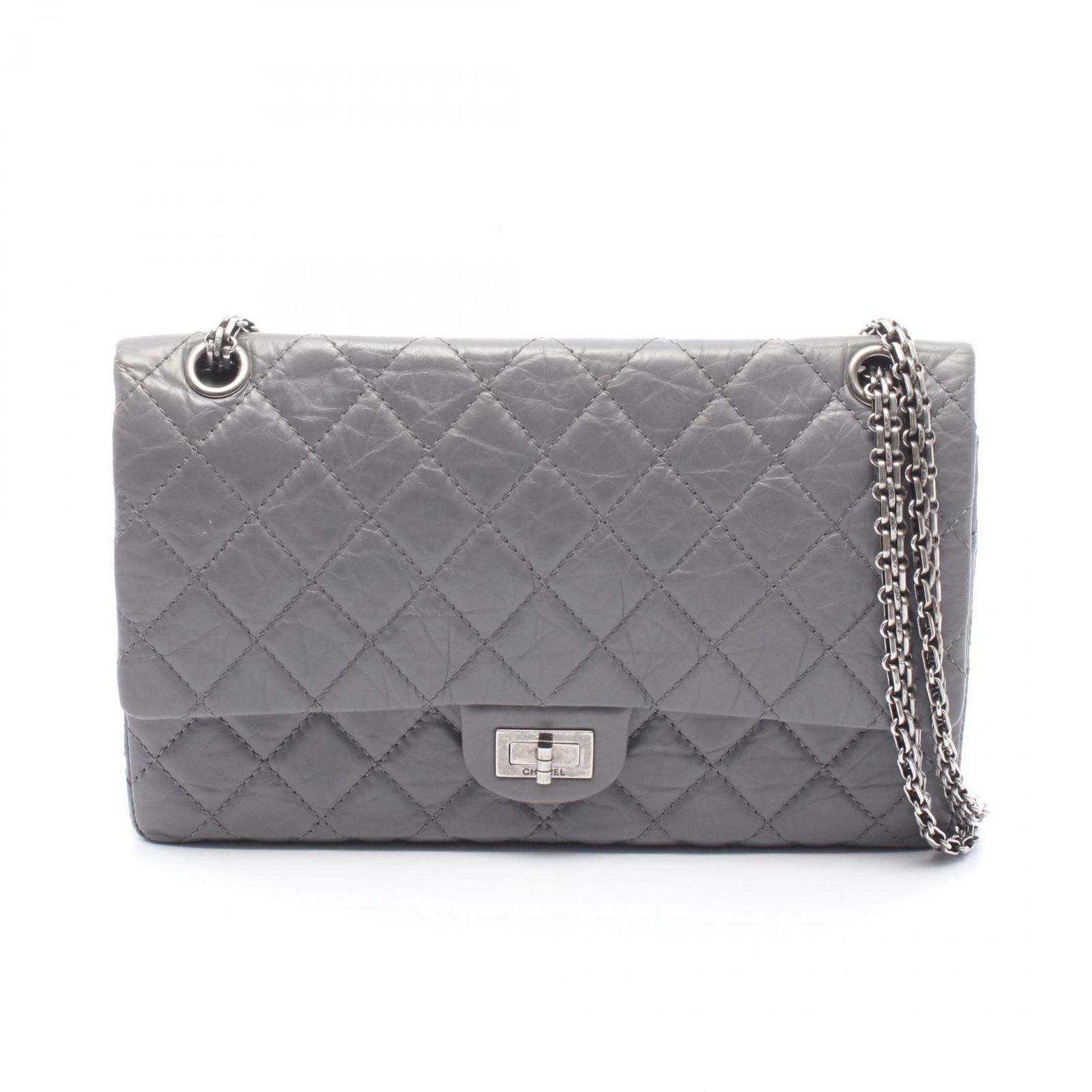 シャネル CHANEL ショルダーバッグ 2.55 マトラッセ Wフラップ グレー カーフ（牛革） 2.55 マトラッセ ダブルフラップ チェーンショルダー レディース Used B