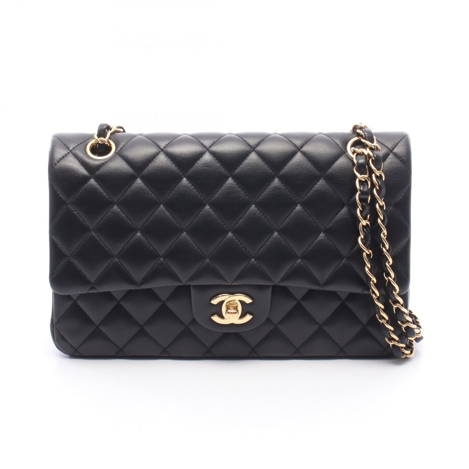 シャネル CHANEL ショルダーバッグ マトラッセ Wフラップ ブラック ラムスキン（羊革） マトラッセ ダブルフラップ チェーンショルダー レディース Used A