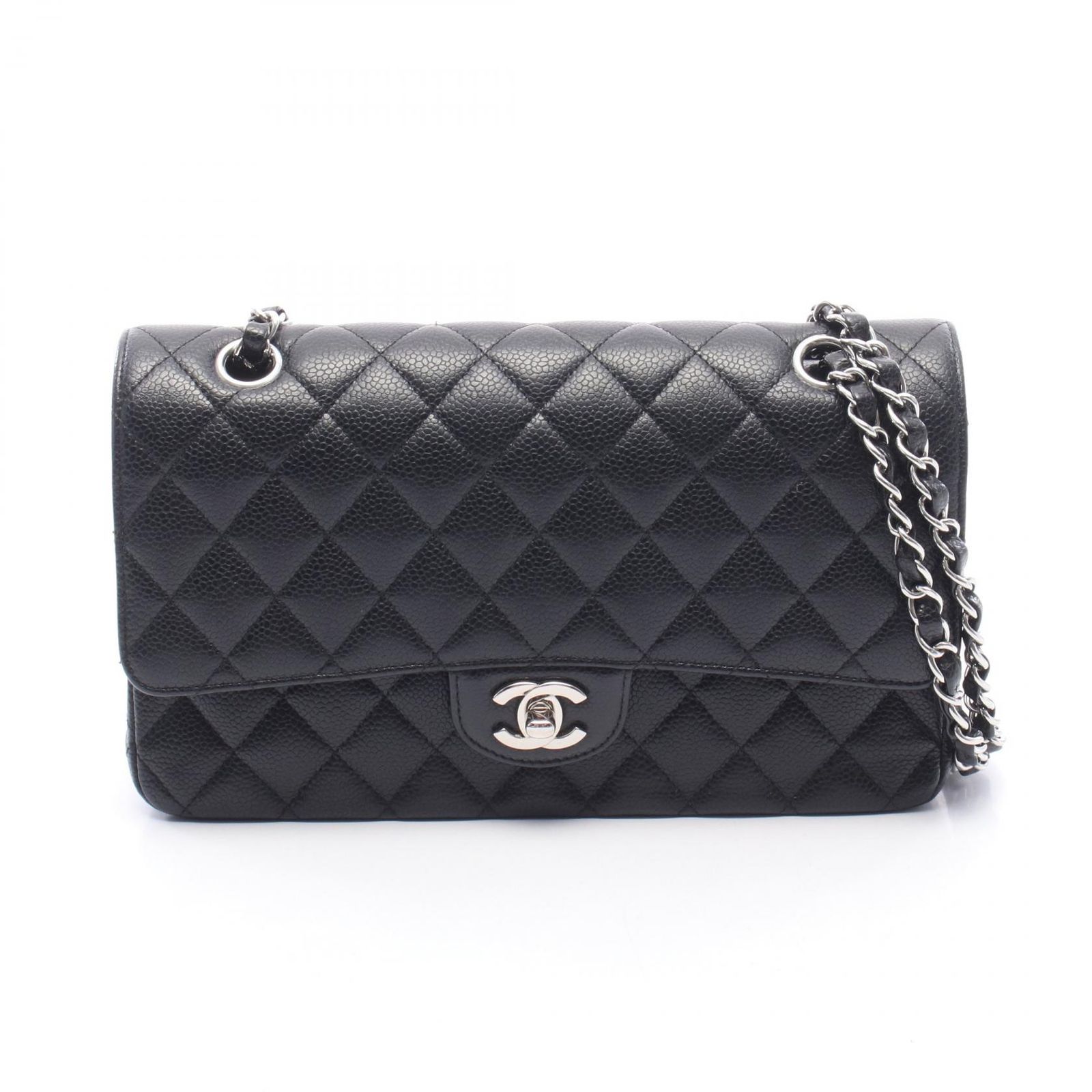 シャネル CHANEL ショルダーバッグ マトラッセ Wフラップ ブラック カーフ（牛革） マトラッセ ダブルフラップ チェーンショルダー レディース Used A