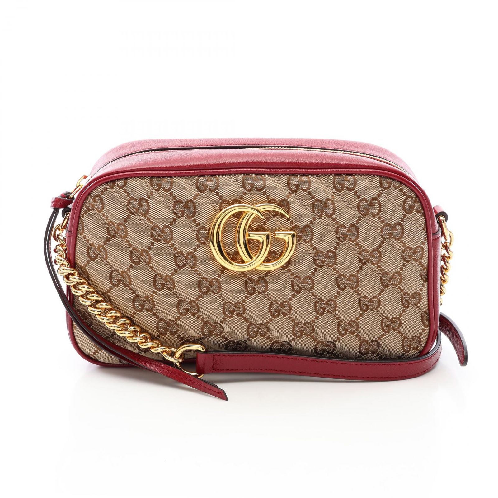 グッチ GUCCI ショルダーバッグ GGマーモント GGキャンバス 447632 ベージュ/レッド キャンバス レザー GGマーモント スモール カメラバッグ レディース Used A
