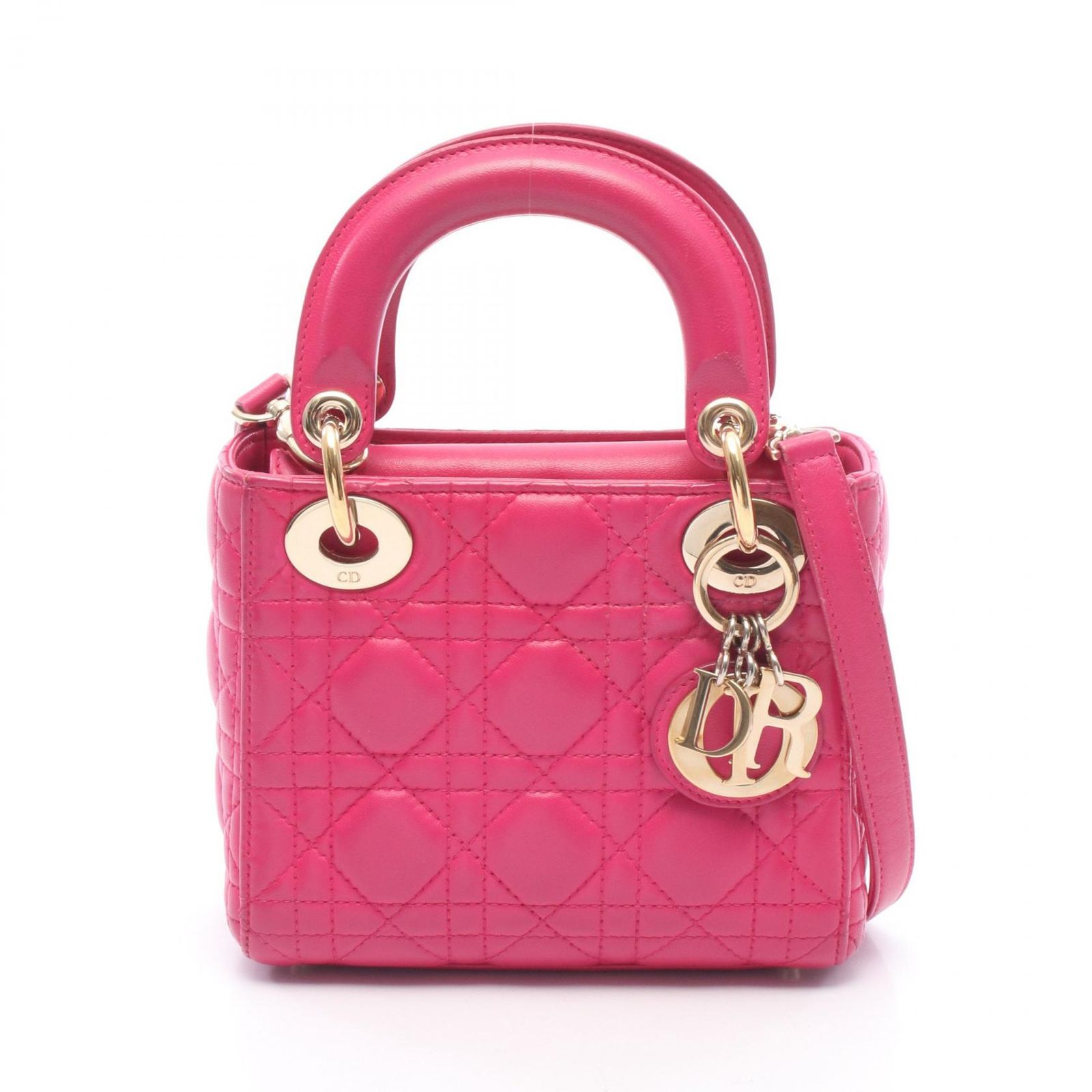 ディオール Dior ハンドバッグ レディディオール ミニ 2WAY マゼンダ レザー レディディオール カナージュ 2wayトート ミニ レディース Used A
