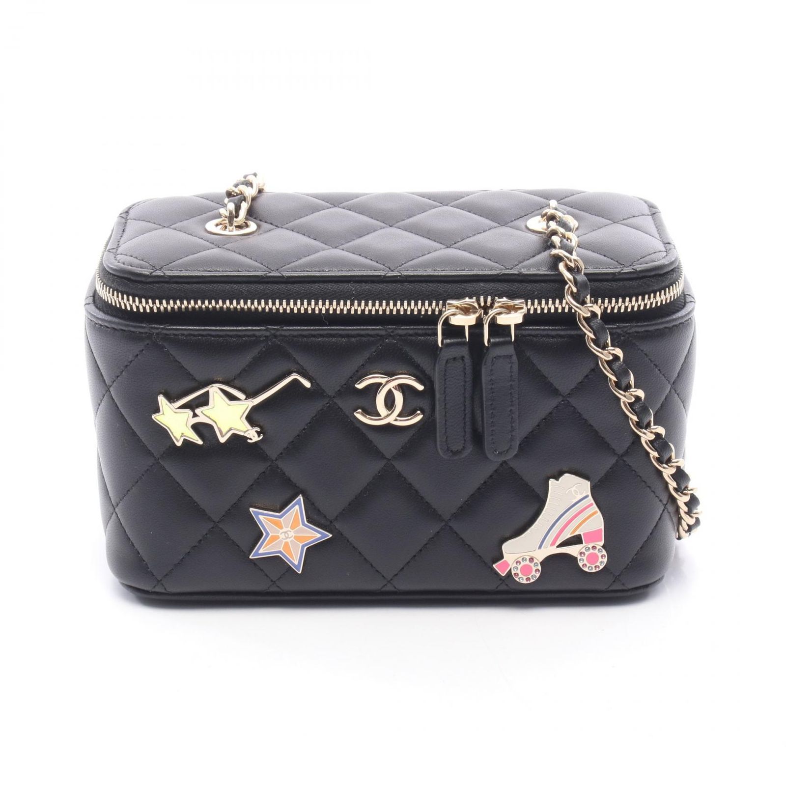 シャネル CHANEL ショルダーバッグ マトラッセ バニティ アイコンチャーム ブラック ラムスキン（羊革） マトラッセ バニティ アイコンチャーム チェーンショルダー