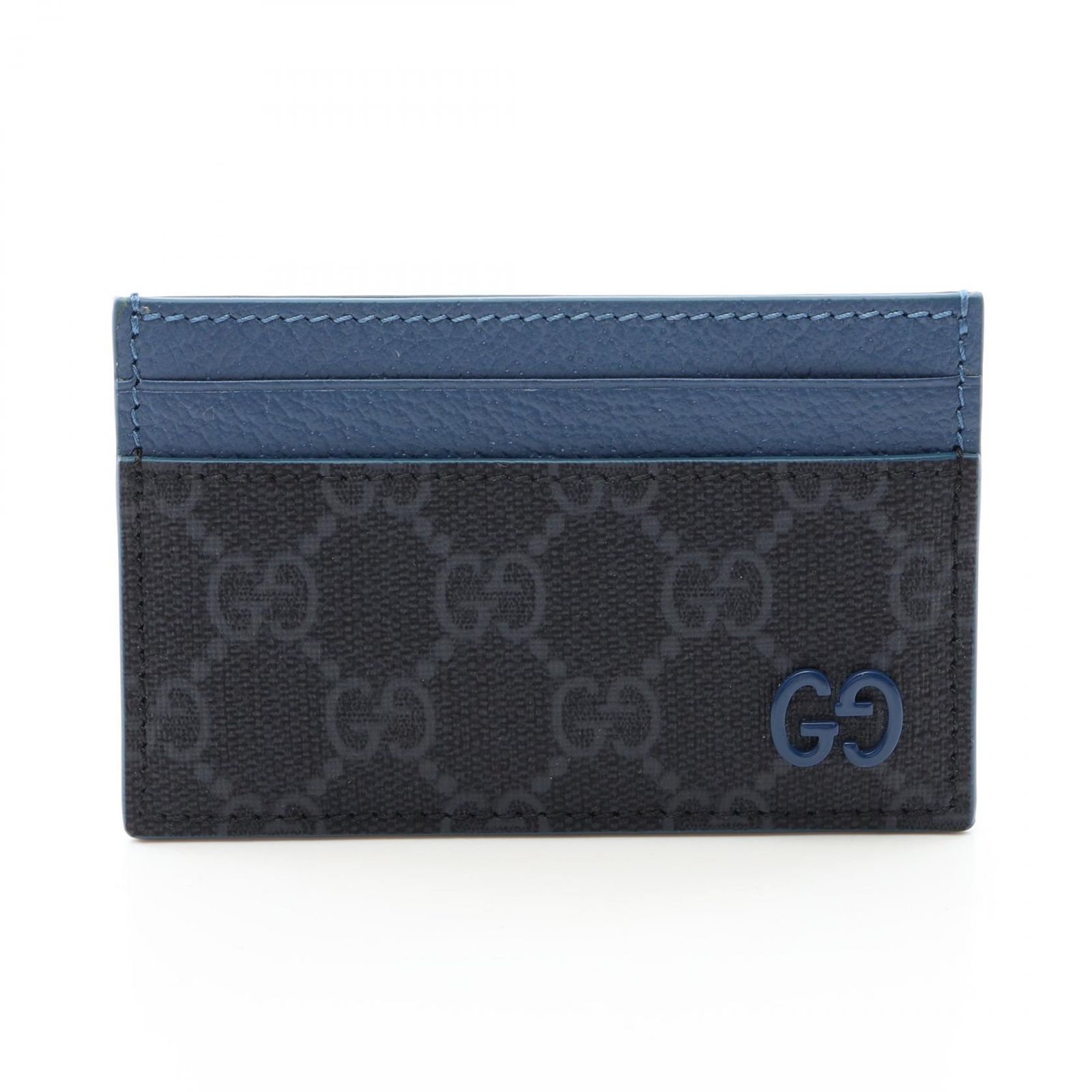 グッチ GUCCI カードケース GGスプリーム 768248 FACQC 1052 ブラック/ブルー レザー GGカードケース ブルー トリム メンズ Used A