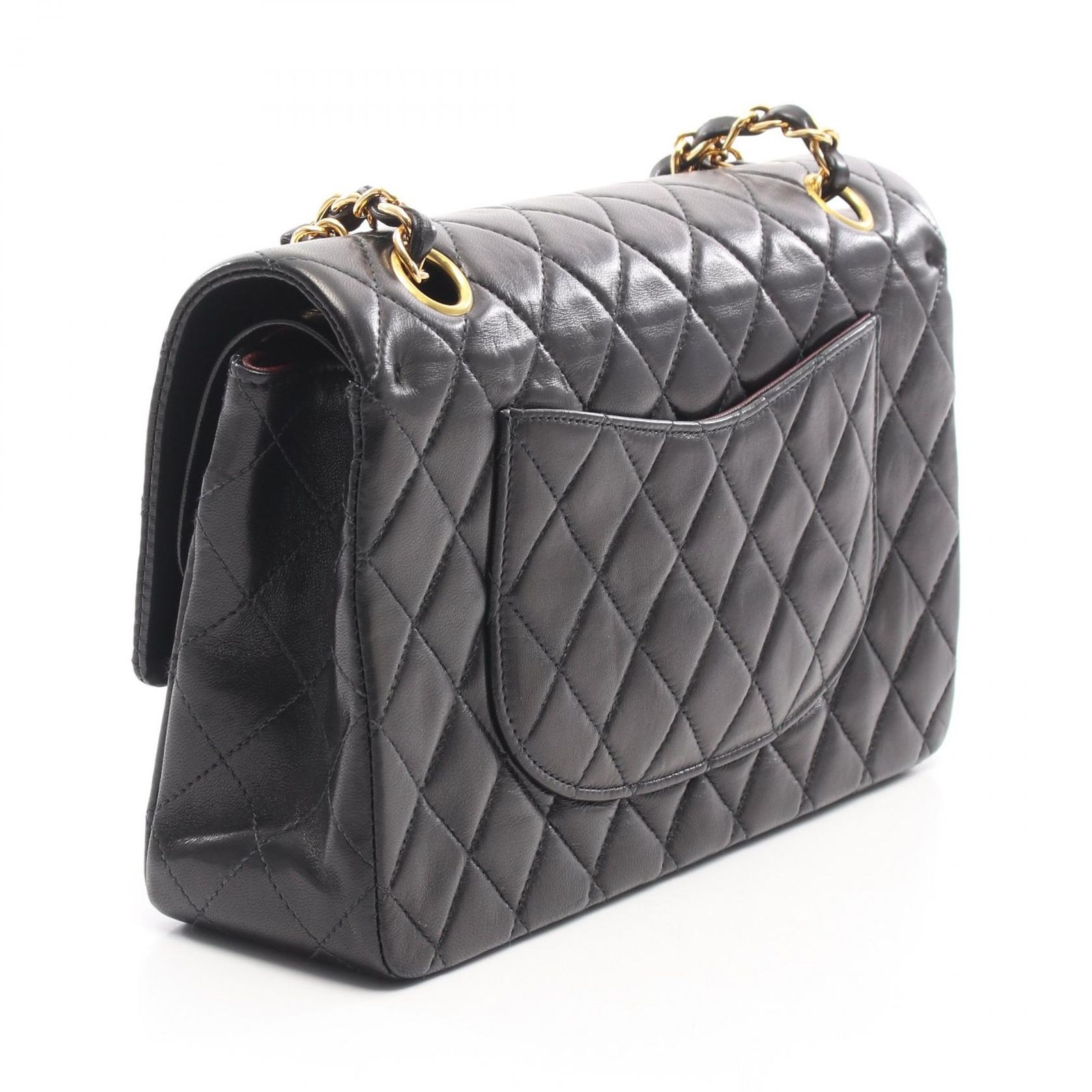 シャネル CHANEL ショルダーバッグ マトラッセ Wフラップ ブラック ラムスキン（羊革） マトラッセ ダブルフラップ チェーンショルダー レディース Used A