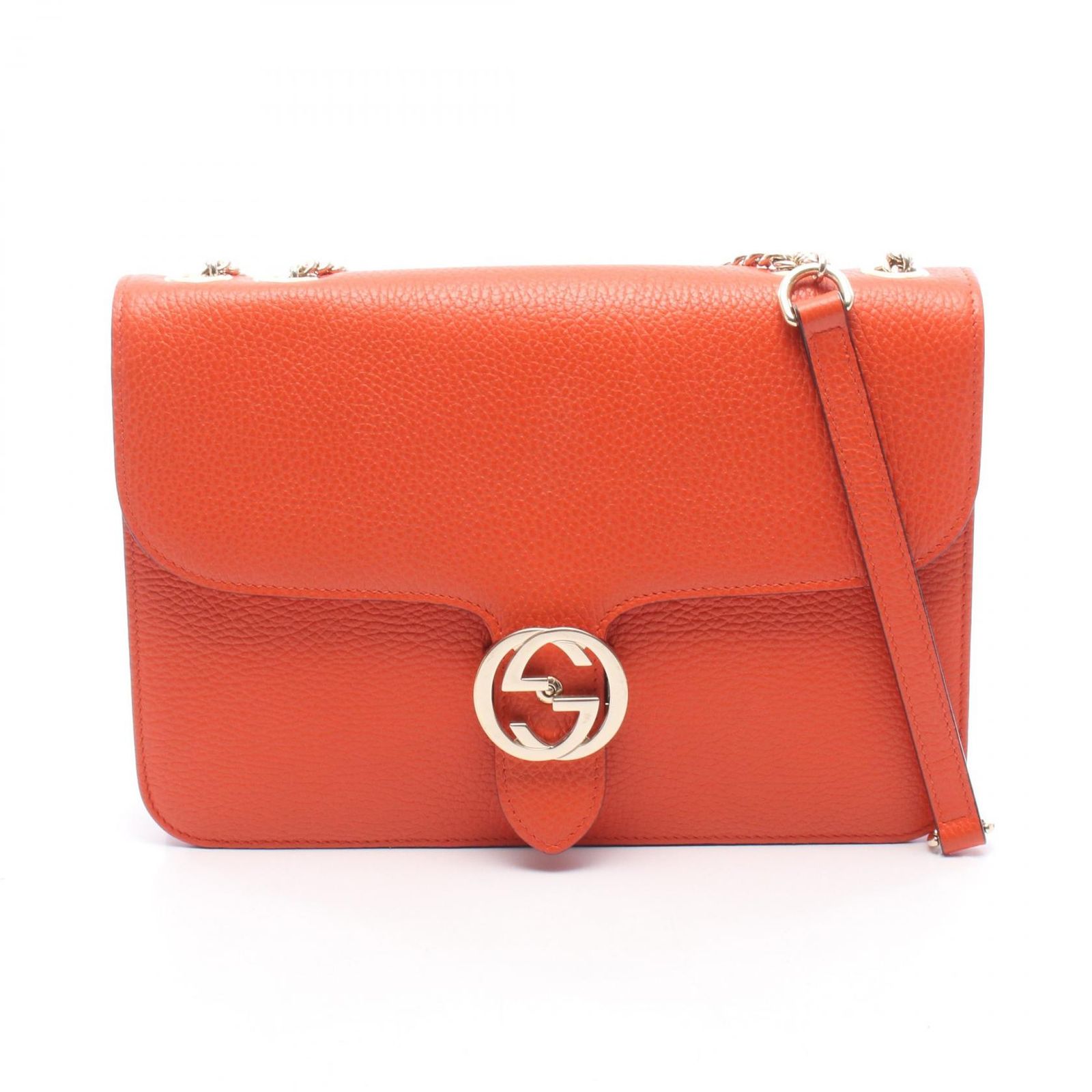 グッチ GUCCI ショルダーバッグ インターロッキングG 510303 オレンジ レザー インターロッキングG チェーンショルダー レディース Used A