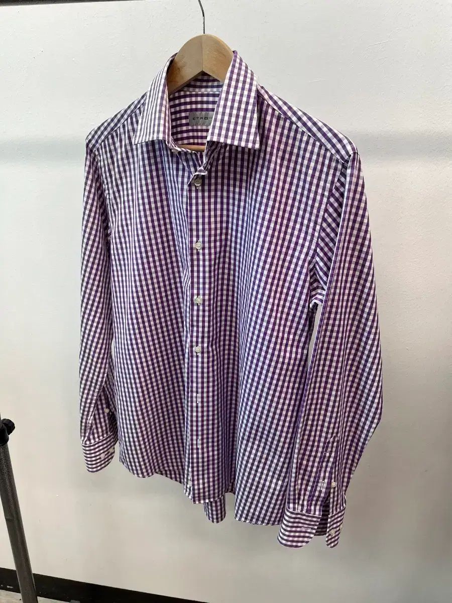 100-105) ETRO パープル ギンガムシャツ