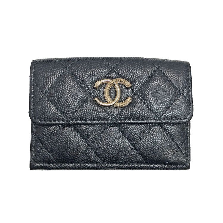 CHANEL シャネル マトラッセ ココマーク ストーン スモール フラップ ウォレット 三つ折り財布 AP4902 B22098 94305 キャビアスキン 折りたたみ財布ブラック ゴールド金具