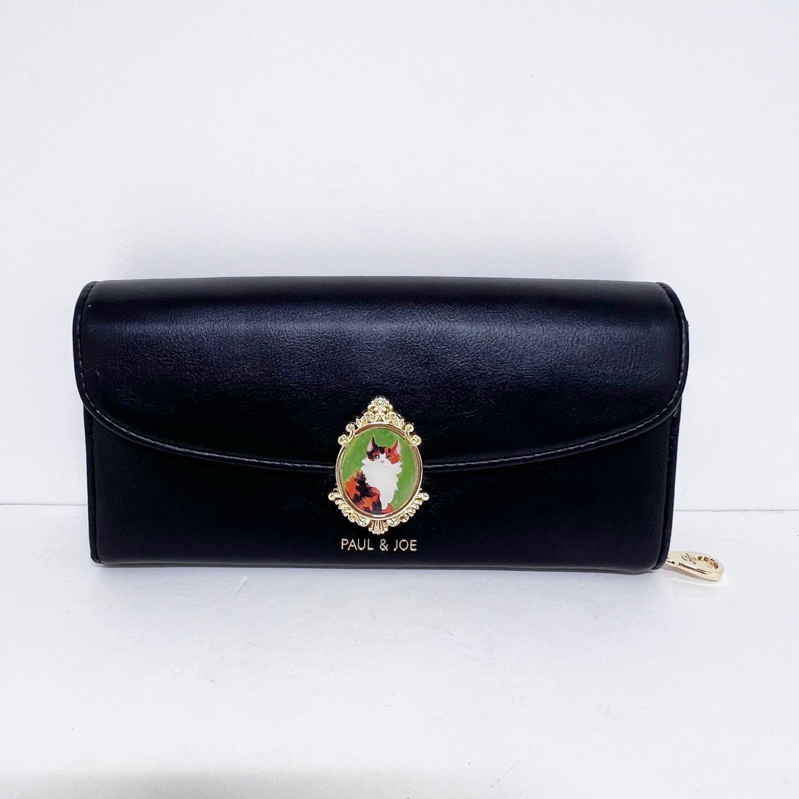 PAUL&JOE ACCESSOIRES ポール&ジョー かぶせキャットブローチ長財布 ブラック 箱付き