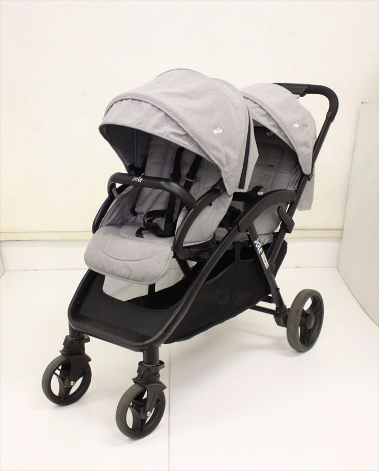ジョイー エヴァライトデュオ グレーフランネル Joie Evalite Duo 縦型2人乗りベビーカー 後席生後1ヶ月〜 クリーニング済み B107002