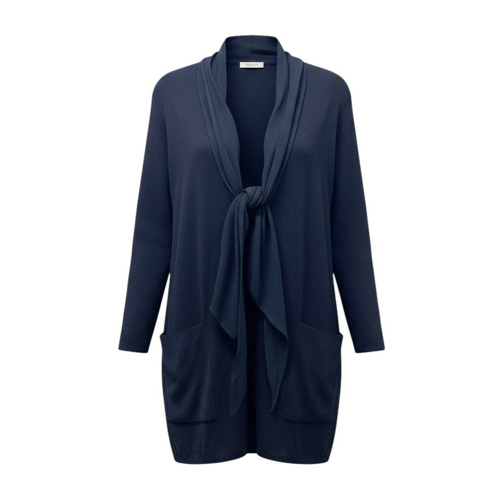 82f16 Max Mara マックスマーラ ロングニットカーディガン 異素材切替 ウールニット ネイビー レディース 女性用u02t