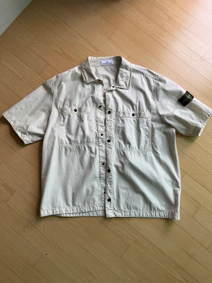 (3XL) 25SS ストーンアイランド 半袖 シャツ (アイボリー/V0195)