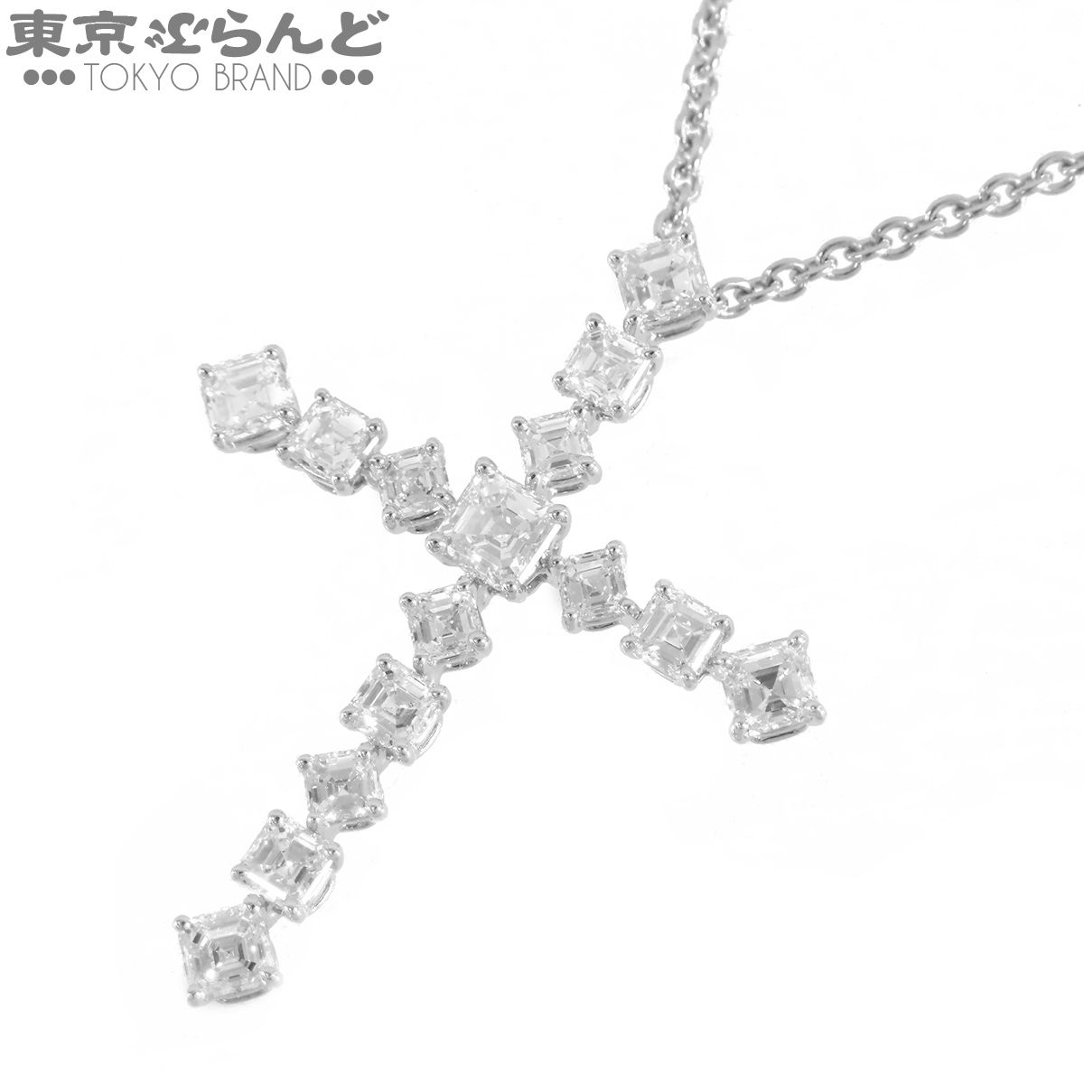 ハリーウィンストン HARRY WINSTON スクエアエメラルドカット・クロス・ペンダント プラチナ Pt950 ダイヤモンド ネックレス レディース 仕上済 101838895