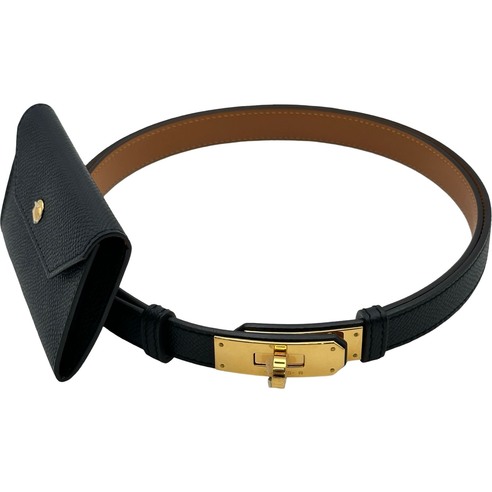 エルメス HERMES ケリーポケットベルト W刻印 ブラック ゴールド金具 エプソン レディース ベルト