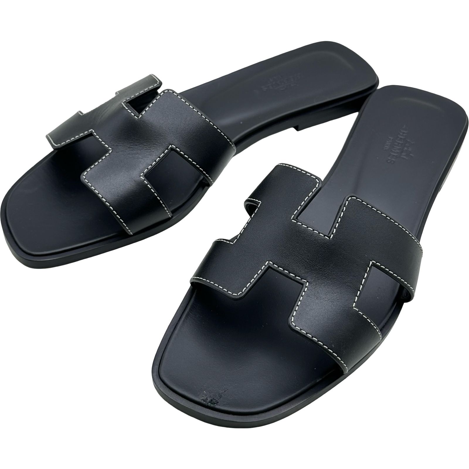 エルメス HERMES オラン フラットサンダル H021056Z ブラック レザー レディース サンダル