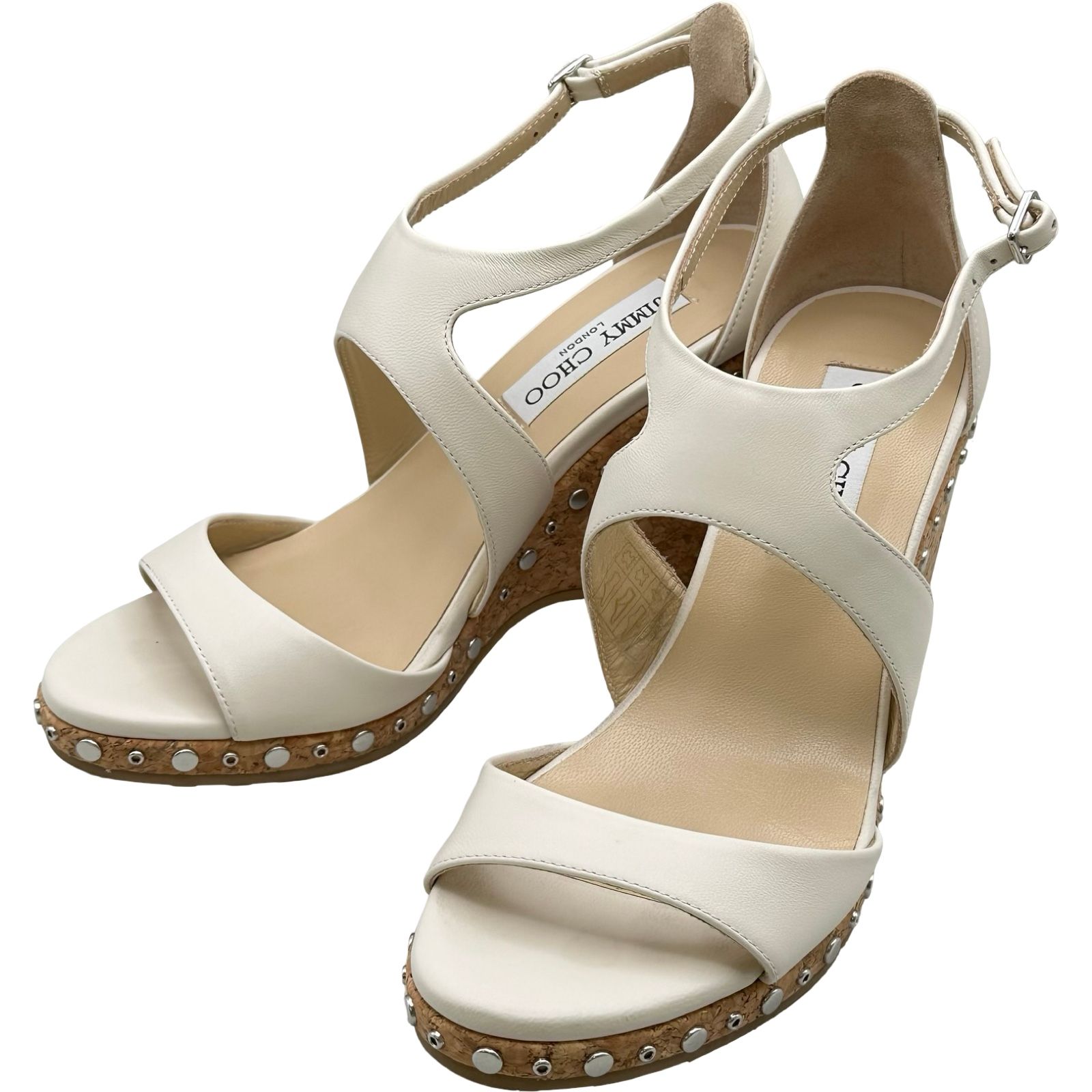 ジミーチュウ JIMMY CHOO ウェッジソールヒールサンダル ホワイト レザー レディース サンダル