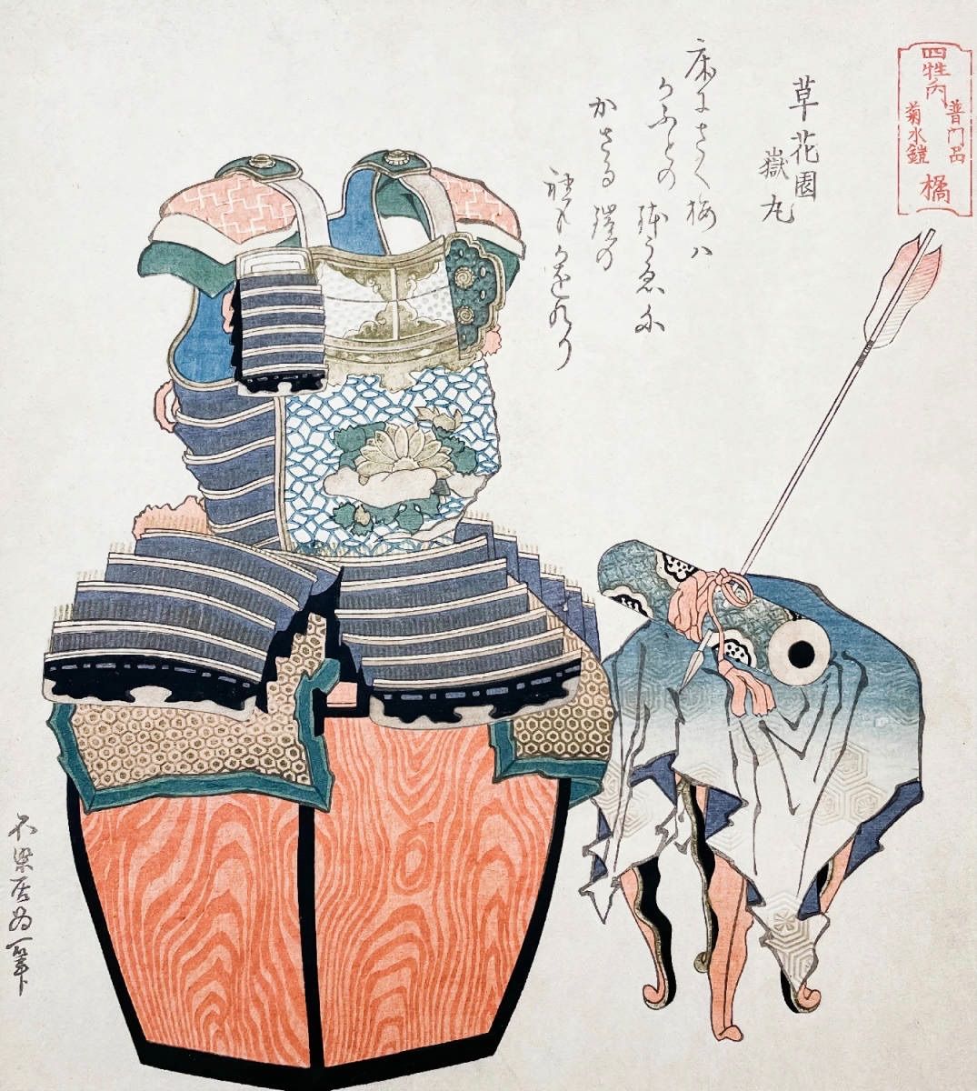 葛飾北斎 四牲の内 普門品 菊水鎧 橘 約40×35.8cm 大サイズ 複製