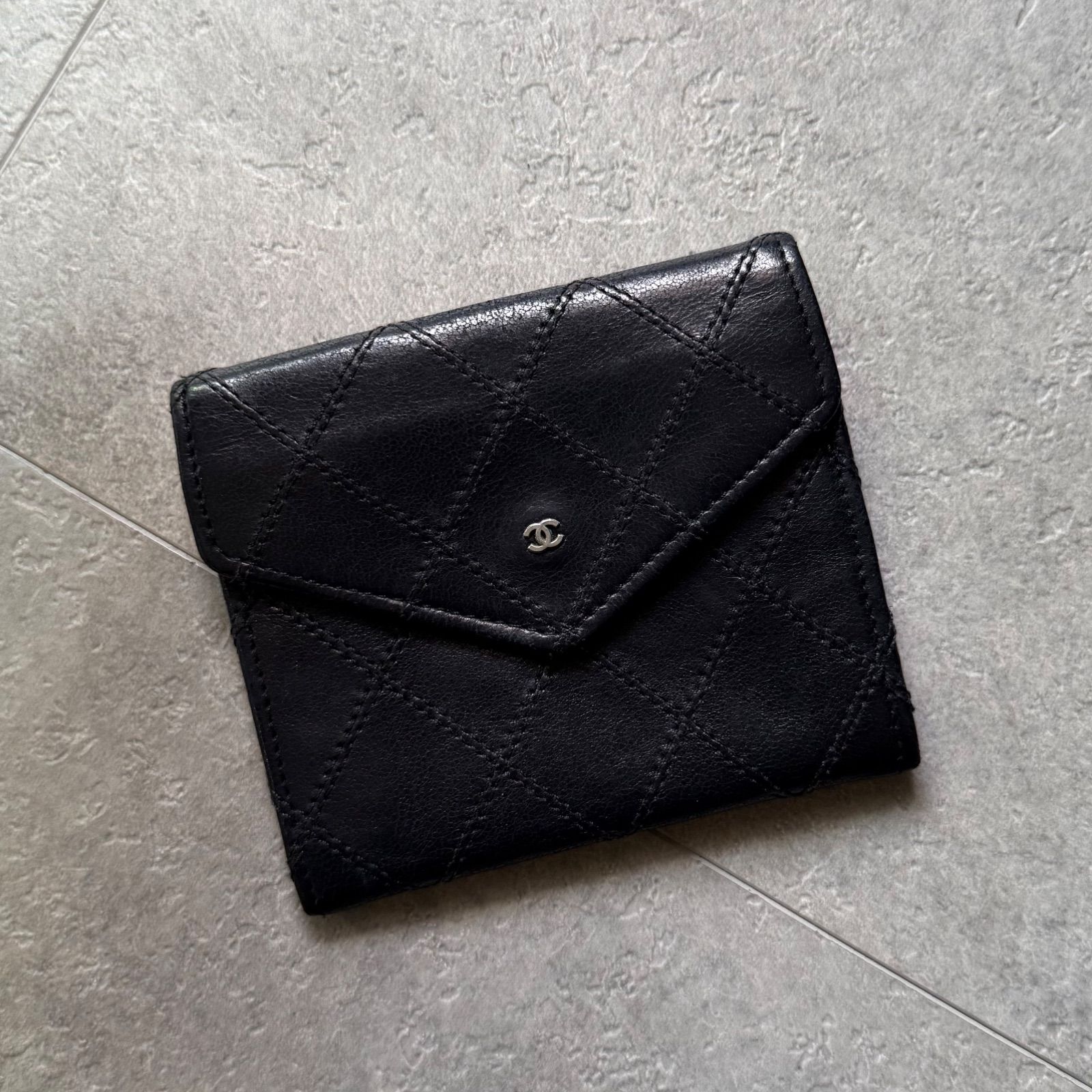 CHANEL シャネル ビコローレ コインケース 財布 レザー ブラック シルバー金具 キルティング コンパクトウォレット