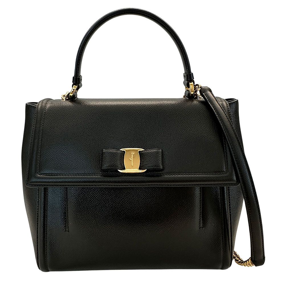 フェラガモ Ferragamo バッグ レディース ブランド ヴァラリボン ハンドバッグ ショルダーバッグ 2way レザー ブラック 黒 チェーン おしゃれ 【中古】