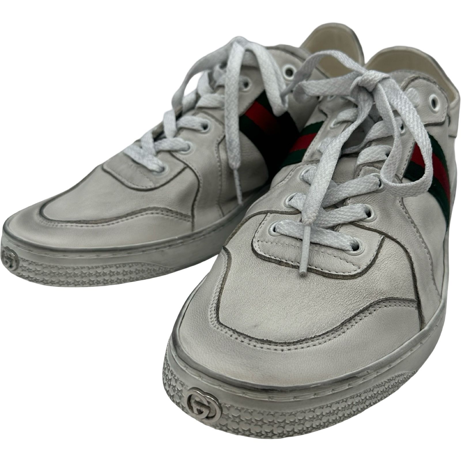 グッチ GUCCI シェリーラインストレッチロートップスニーカー 864140 ホワイト レザー メンズ スニーカー