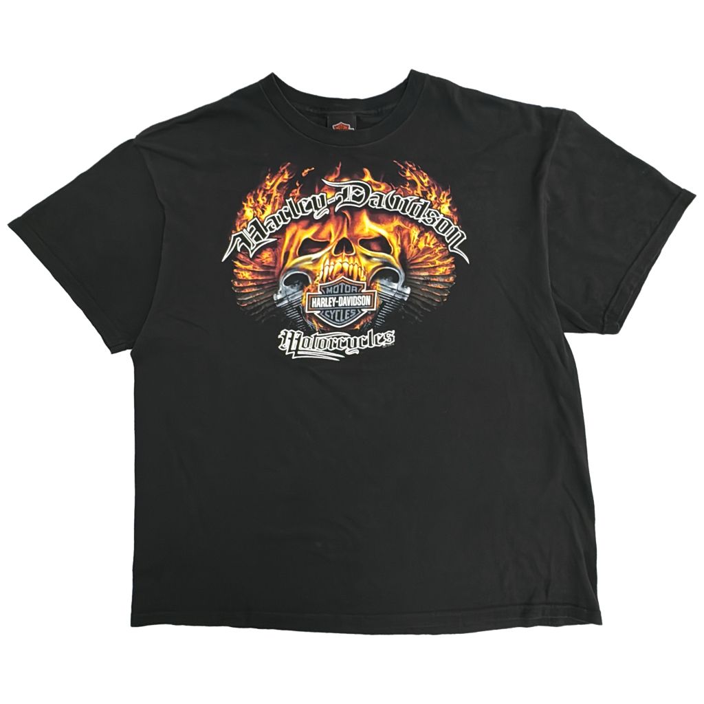 USA製 HARLEY DAVIDSON ハーレーダビッドソン 半袖Ｔシャツ 大きいサイズ モーターサイクル ブラック(メンズ 2X)中古 古着 Y3425